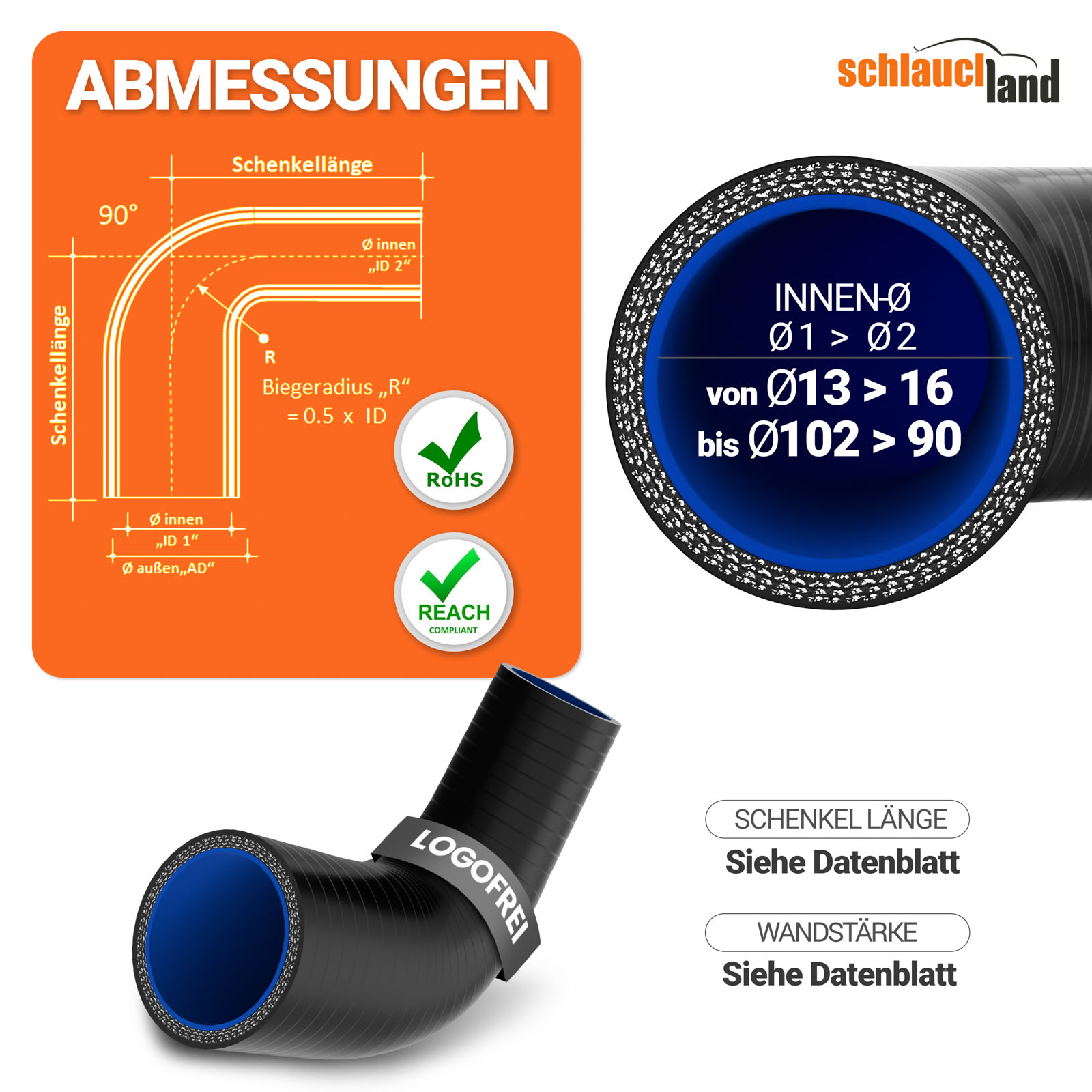 90° Silikonschlauch 76 - 63,5mm Reduzierung Reduzierer Schlauch 75 64